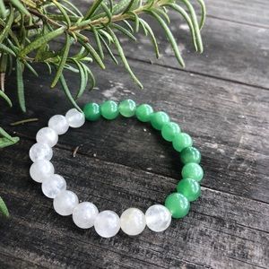 New Green Aventurine & White Quartz Bead Bracelet